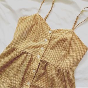 Yellow Sundress F21 Large Gingham Buttons Pockets